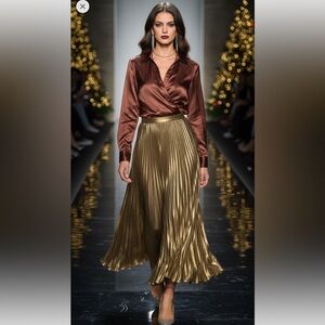 New York & Company Chocolatey Maroon Satin sheen Wrap Blouse - Size 10